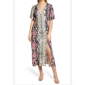 AFRM Zelda Open Back Midi Dress in the pink Snake Print Size L